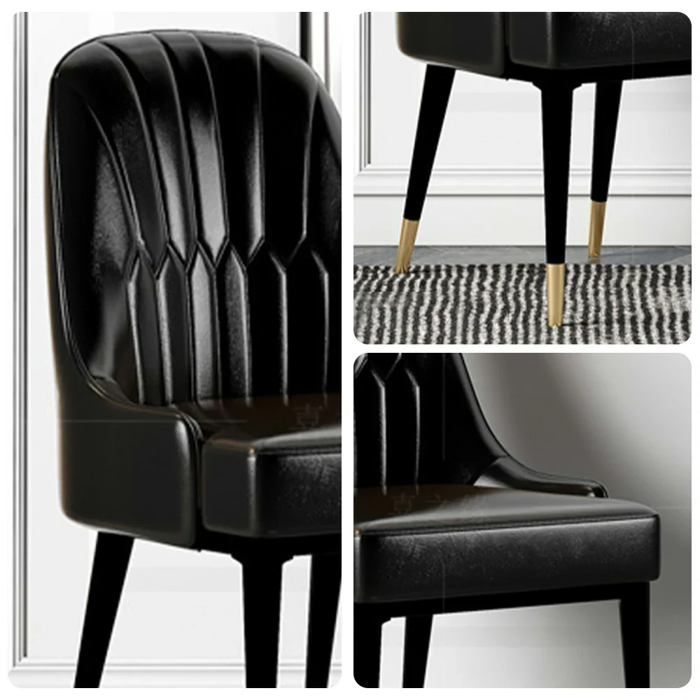 LIVARA Dining Chair – Premium Faux Leather Upholstery, Ergonomic Vertical-Stitched Backrest, High-Density Cushion, Sturdy Metal Legs with Gold-Tipped Design - Black - Image 3