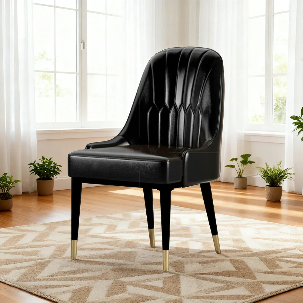 LIVARA Dining Chair – Premium Faux Leather Upholstery, Ergonomic Vertical-Stitched Backrest, High-Density Cushion, Sturdy Metal Legs with Gold-Tipped Design - Black - Image 4