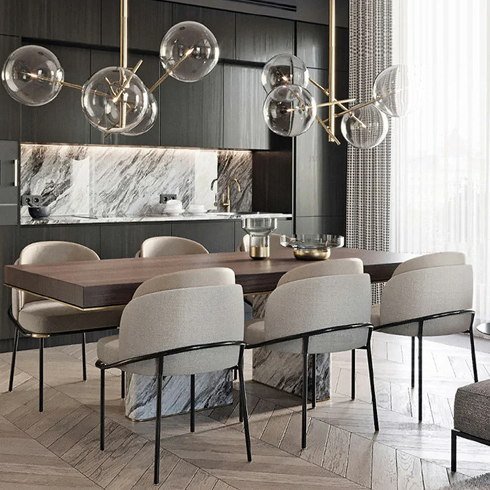 LIVARA Dining Chair – Premium Fabric & Faux Leather Upholstery, Ergonomic Curved Backrest, High-Density Cushion, Sturdy Metal Frame with Gold Accents - Beige - Image 4