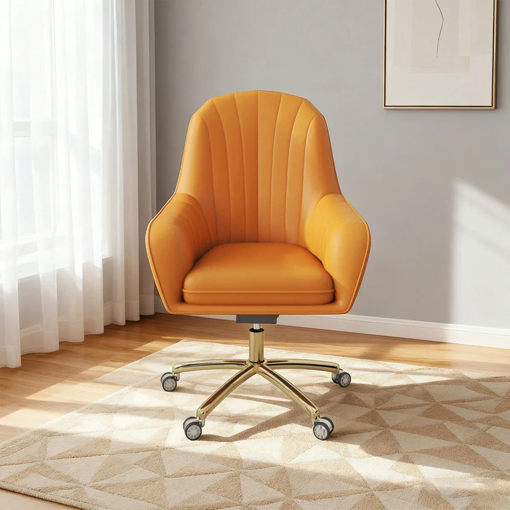 LIVARA Ergonomic Office Chair – Premium Faux Leather Upholstery, Comfortable High-Density Cushion, Stylish Plywood Backrest, 360° Swivel Base with Smooth Wheels - Orange - Image 2