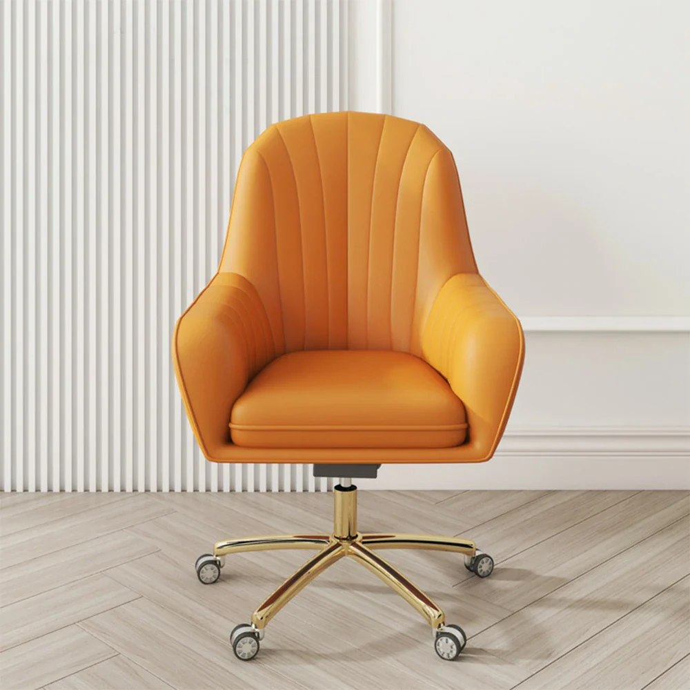 LIVARA Ergonomic Office Chair – Premium Faux Leather Upholstery, Comfortable High-Density Cushion, Stylish Plywood Backrest, 360° Swivel Base with Smooth Wheels - Orange - Image 4