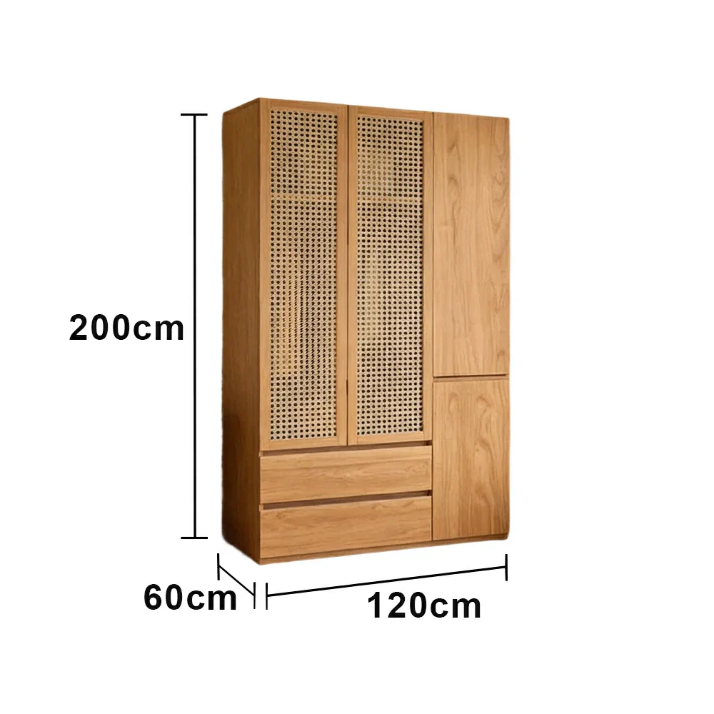 LIVARA 120cm Rattan Storage Cabinet - Multi-Zone Wardrobe Design with Solid Finnish Pine Wood, Breathable PVC Doors & Spacious Drawers - Image 5