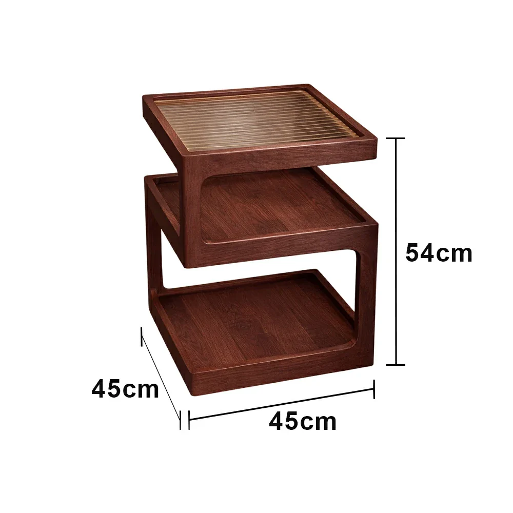 LIVARA 40/45cm Bedside Table - 3-Tier Open Storage with Solid Wood Frame, Tempered Glass Top & Compact Space-Saving Design - Walnut - Image 6