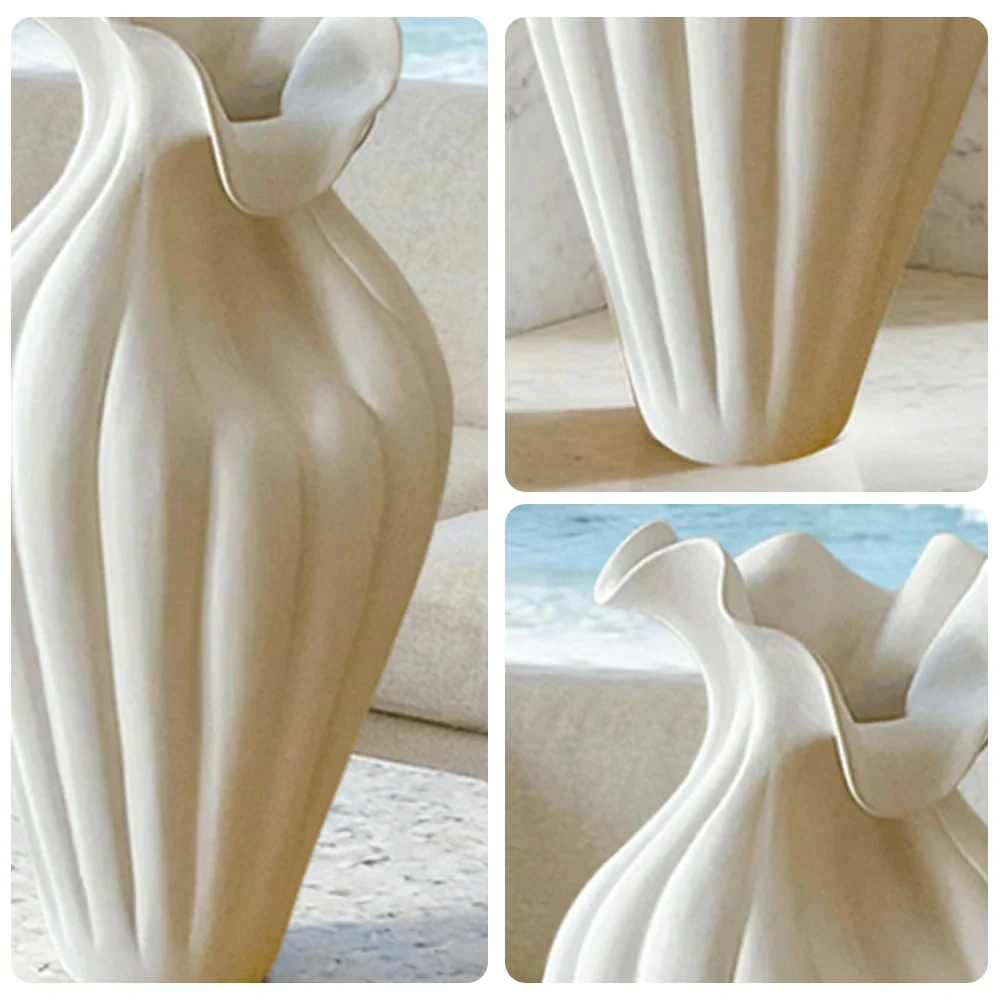 LIVARA Shy Bloom Ceramic Vase Handcrafted Sculptural Form Stone-Like Matte Texture Artistic Decor for Modern Interiors - Ivory White - Image 3