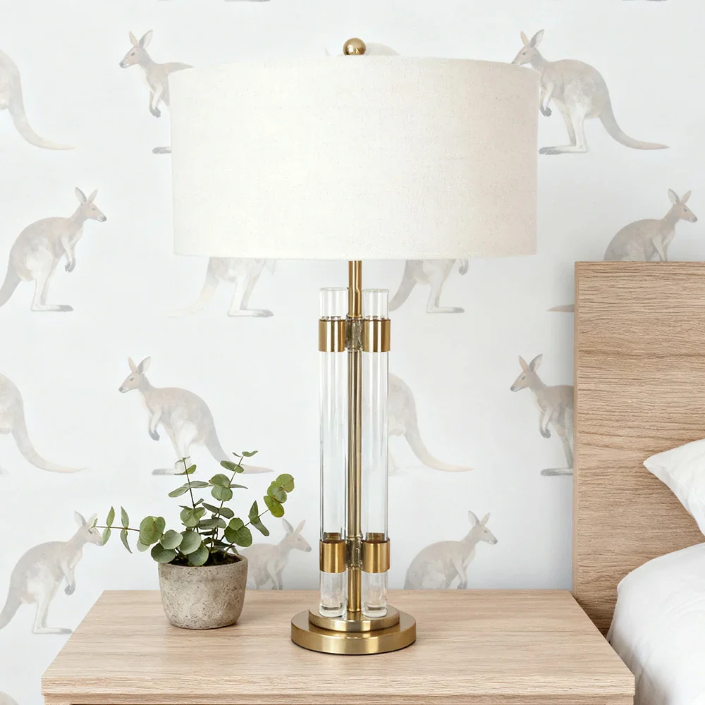 LIVARA Table Lamp Brushed Bronze Metal Dual Glass Column Fabric Lampshade Soft Warm Lighting & Artistic Design - Image 4
