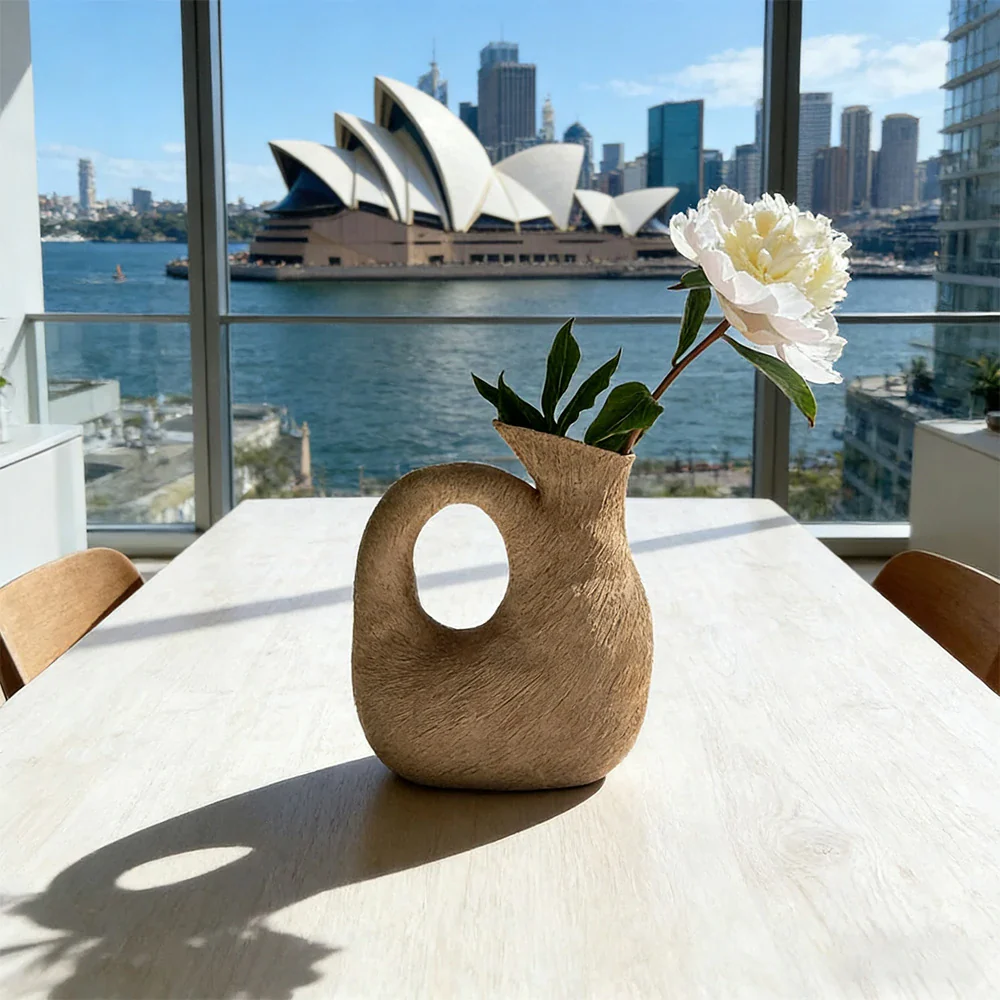 LIVARA Sunward Ceramic Vase Sculptural Handcrafted Stone-Like Matte Texture Artistic Decor for Modern Interiors - Coffee Brown - Image 4