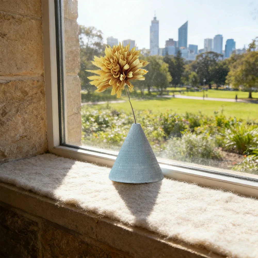 LIVARA Mini Ceramic Vase - Sculptural Cone Shape with Textured Matte Finish, Elegant Accent Decor for Modern Interiors - Light Blue - Image 4