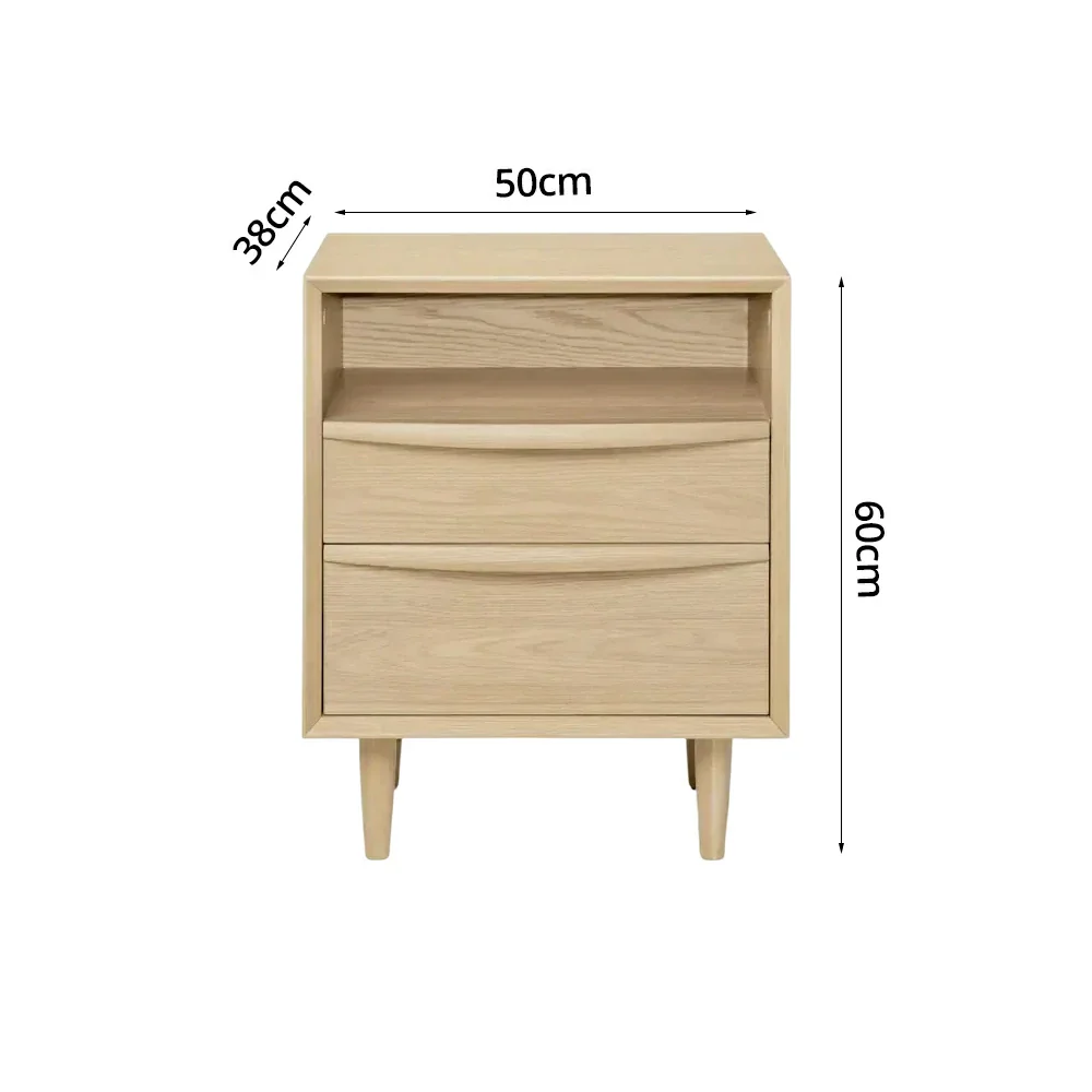 LIVARA Nordic Solid Pine Wood Nightstand - Double Drawer Bedside Table with Open Shelf, Curved Front & Raised Legs, Compact Storage Cabinet - Natural - Image 5