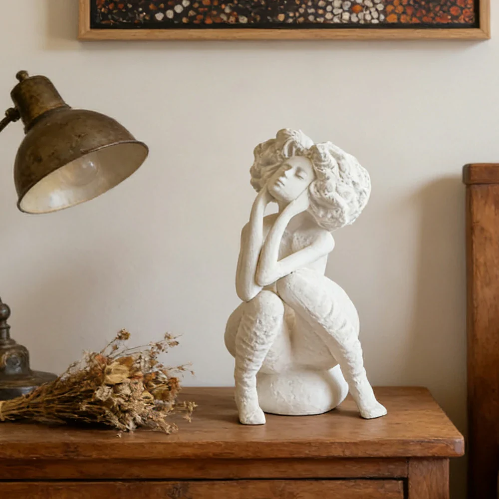 LIVARA Ceramic Vase Ornament White Female Figurative Sculpture Artistic Home Display Matte Ceramic Handcrafted Stone-Texture Design - Image 2