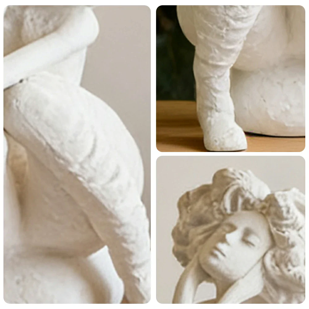 LIVARA Ceramic Vase Ornament White Female Figurative Sculpture Artistic Home Display Matte Ceramic Handcrafted Stone-Texture Design - Image 3