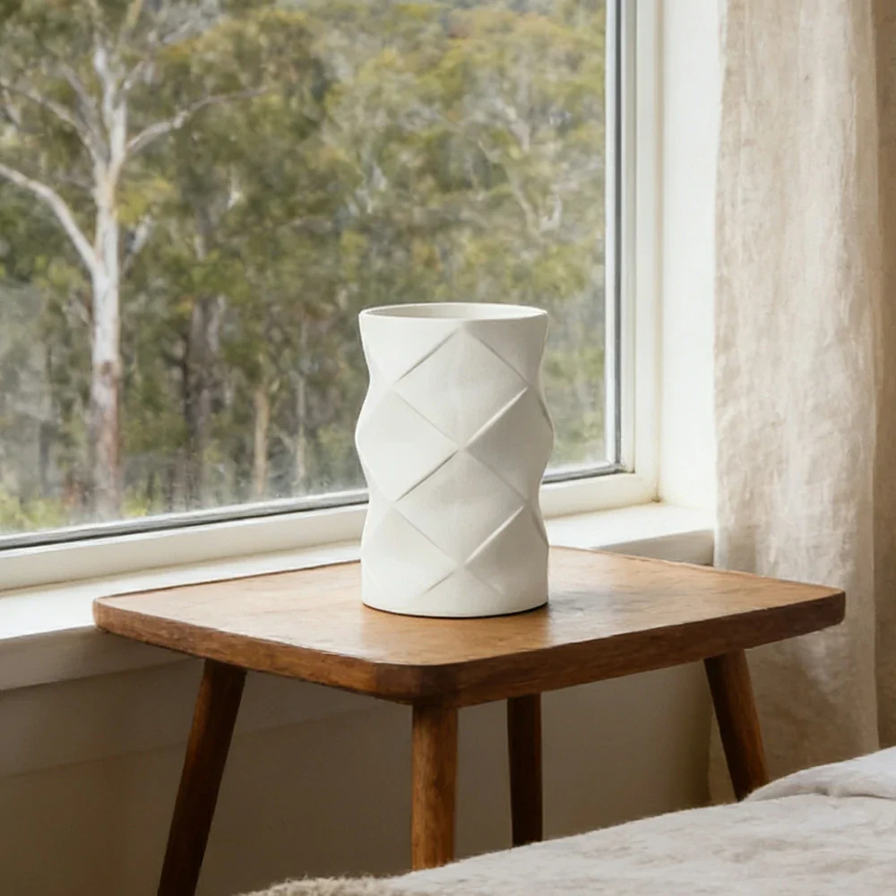 LIVARA Ceramic Vase Ornament Cylindrical Design Decorative Display Matte Ceramic Handcrafted Textured Finish - Image 4
