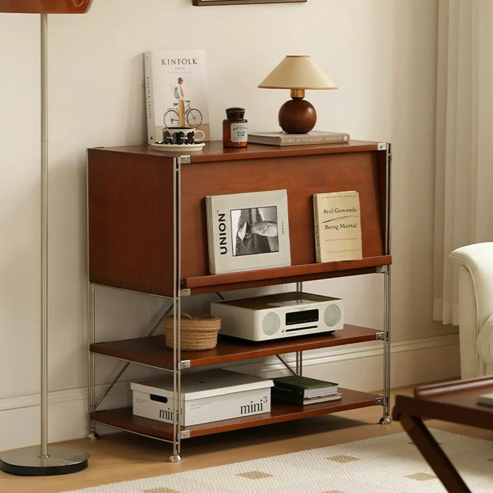 LIVARA 1130 Storage Cabinet – Flip-Top Solid Wood Cabinet, Multi-Layer Storage, 87cm Compact Design - Space-Saving - Brown - Image 2