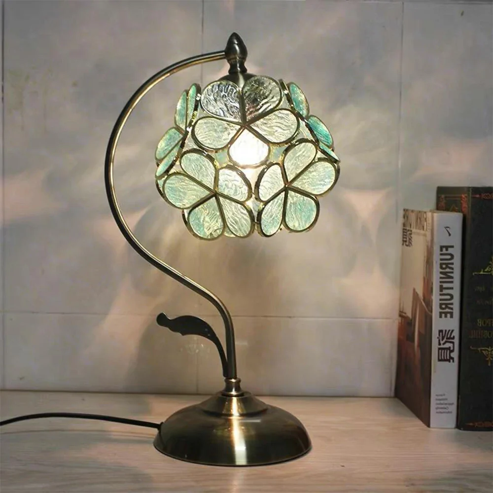 LIVARA Table Lamp, Petal-Shaped, Adjustable Brightness & Color, Handcrafted Metal Base, E27, Ideal for Bedroom & Study - Green - Image 4