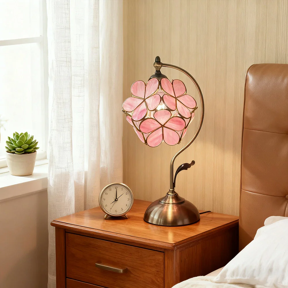 LIVARA Table Lamp, Petal-Shaped, Adjustable Brightness & Color, Handcrafted Metal Base, E27, Ideal for Bedroom & Study - Pink - Image 2