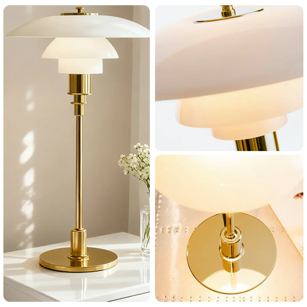 LIVARA Table Lamp Three Colors E14 Glass Lampshade High CRI Energy-efficient Design - White - Image 3