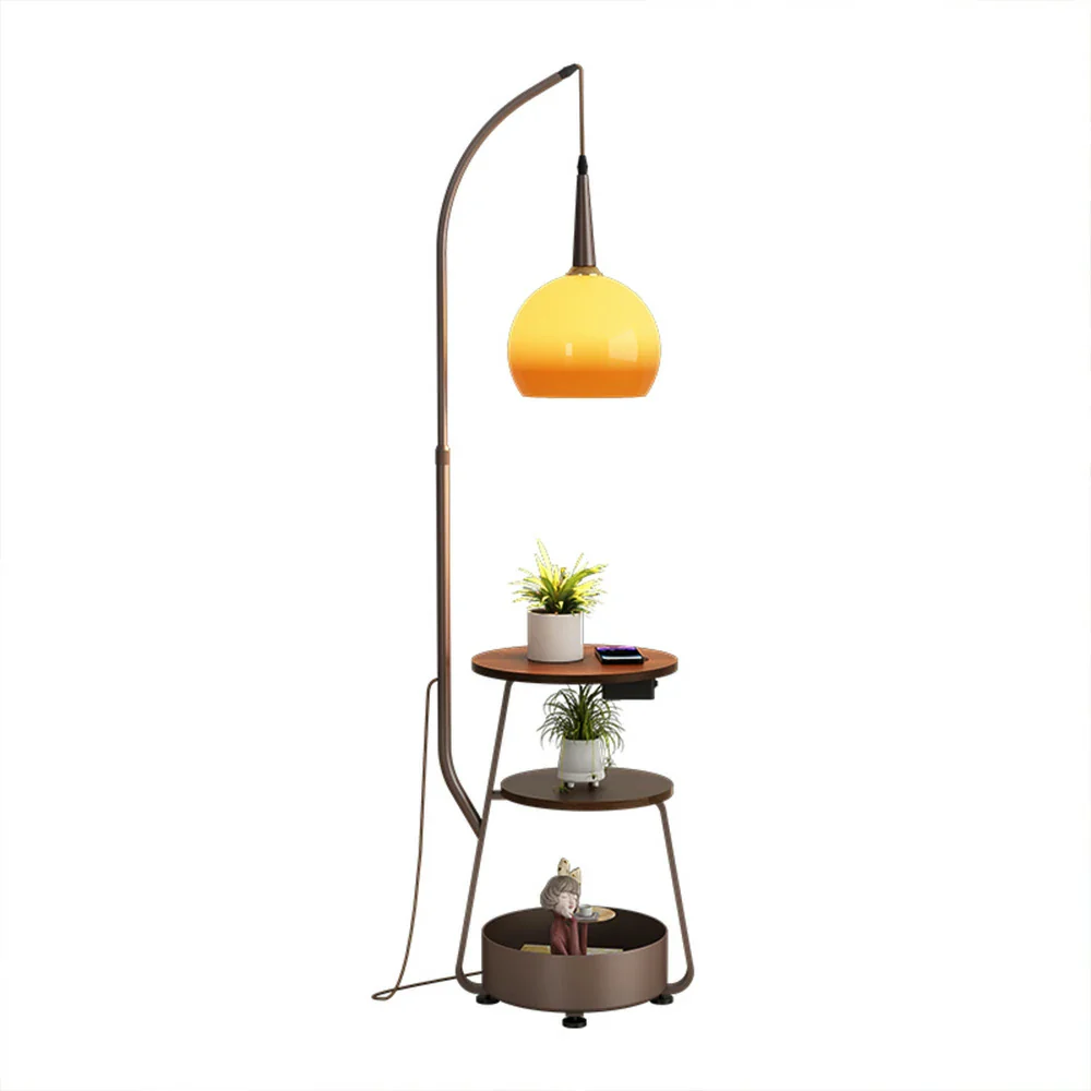 LIVARA Modern Floor Lamp with Gradient Glass Shade, Full-Spectrum Eye-Care Light, Adjustable Storage Space - Brown