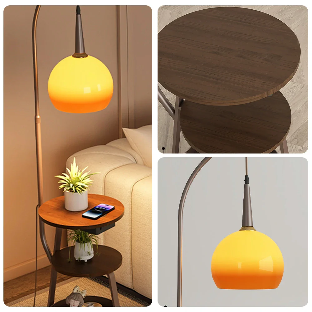 LIVARA Modern Floor Lamp with Gradient Glass Shade, Full-Spectrum Eye-Care Light, Adjustable Storage Space - Brown - Image 3