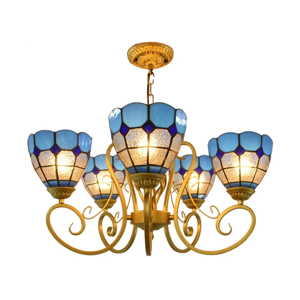 LIVARA Tiffany Pendant Light - 5-Light Design, High-Temperature Coloured Glass, Iron Frame, E27 Socket, Handcrafted for Elegant Illumination