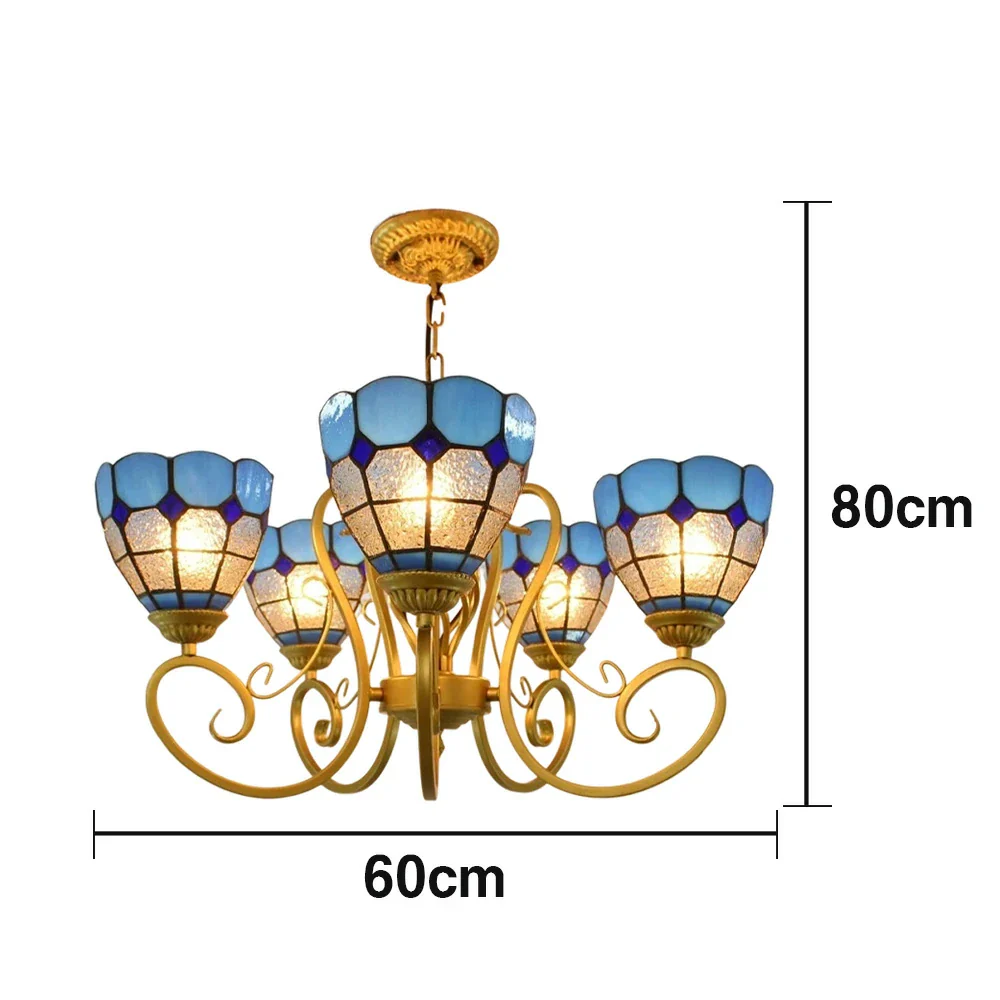 LIVARA Tiffany Pendant Light - 5-Light Design, High-Temperature Coloured Glass, Iron Frame, E27 Socket, Handcrafted for Elegant Illumination - Image 5