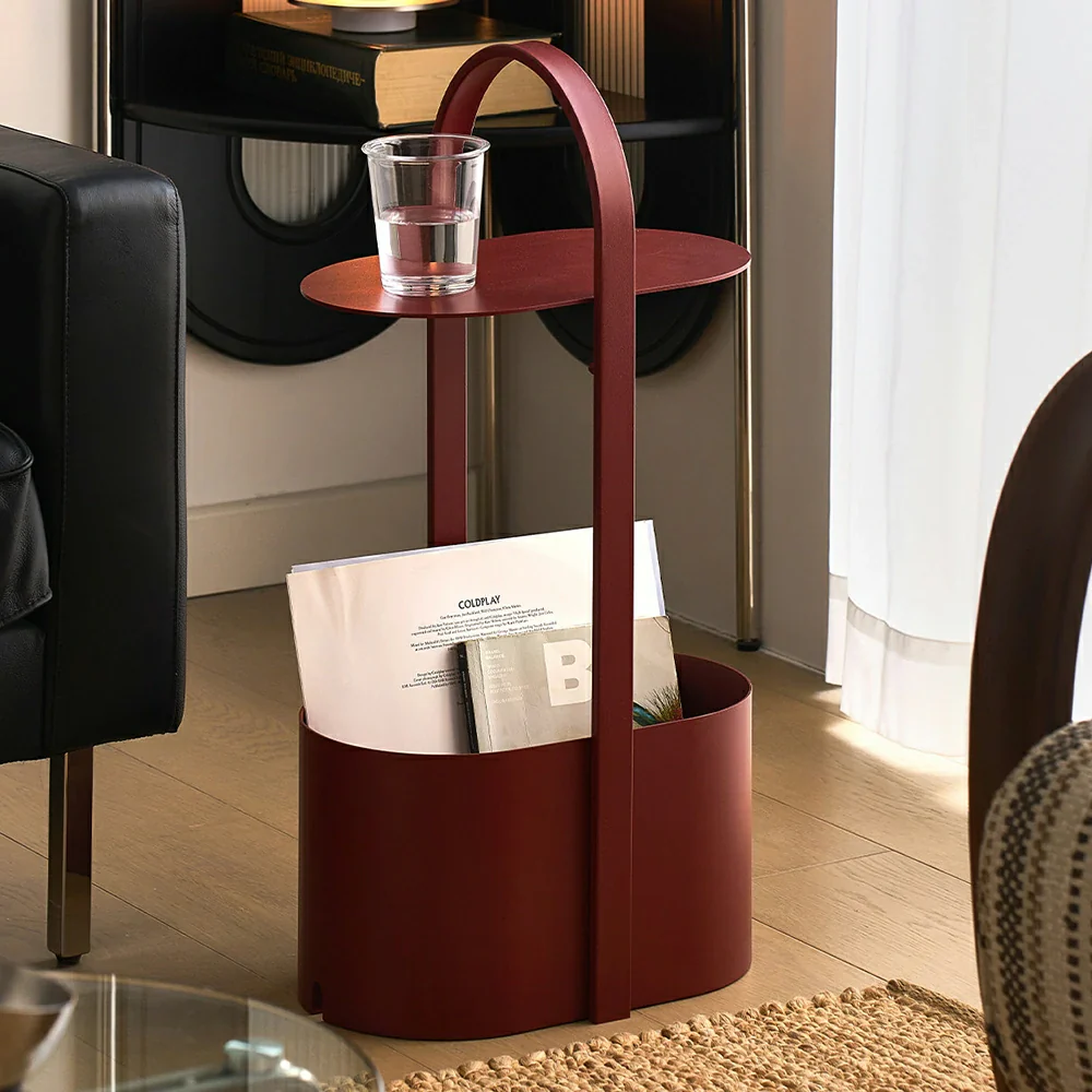 LIVARA Modern Arch Handle Side Table - Integrated Carry Design with Open Storage Base, Minimalist Accent End Table for Living Room & Bedroom - Bordeaux Red - Image 2
