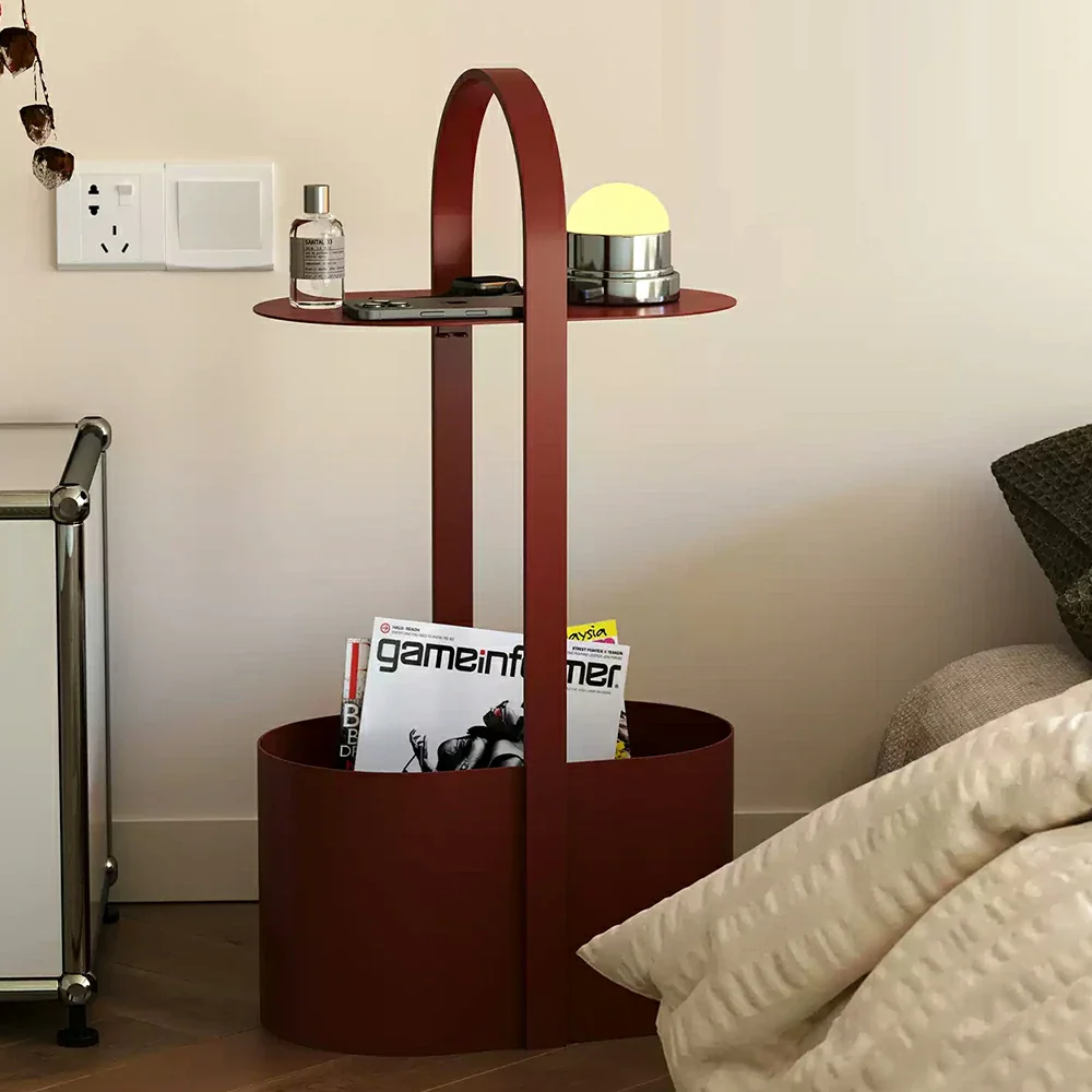 LIVARA Modern Arch Handle Side Table - Integrated Carry Design with Open Storage Base, Minimalist Accent End Table for Living Room & Bedroom - Bordeaux Red - Image 4