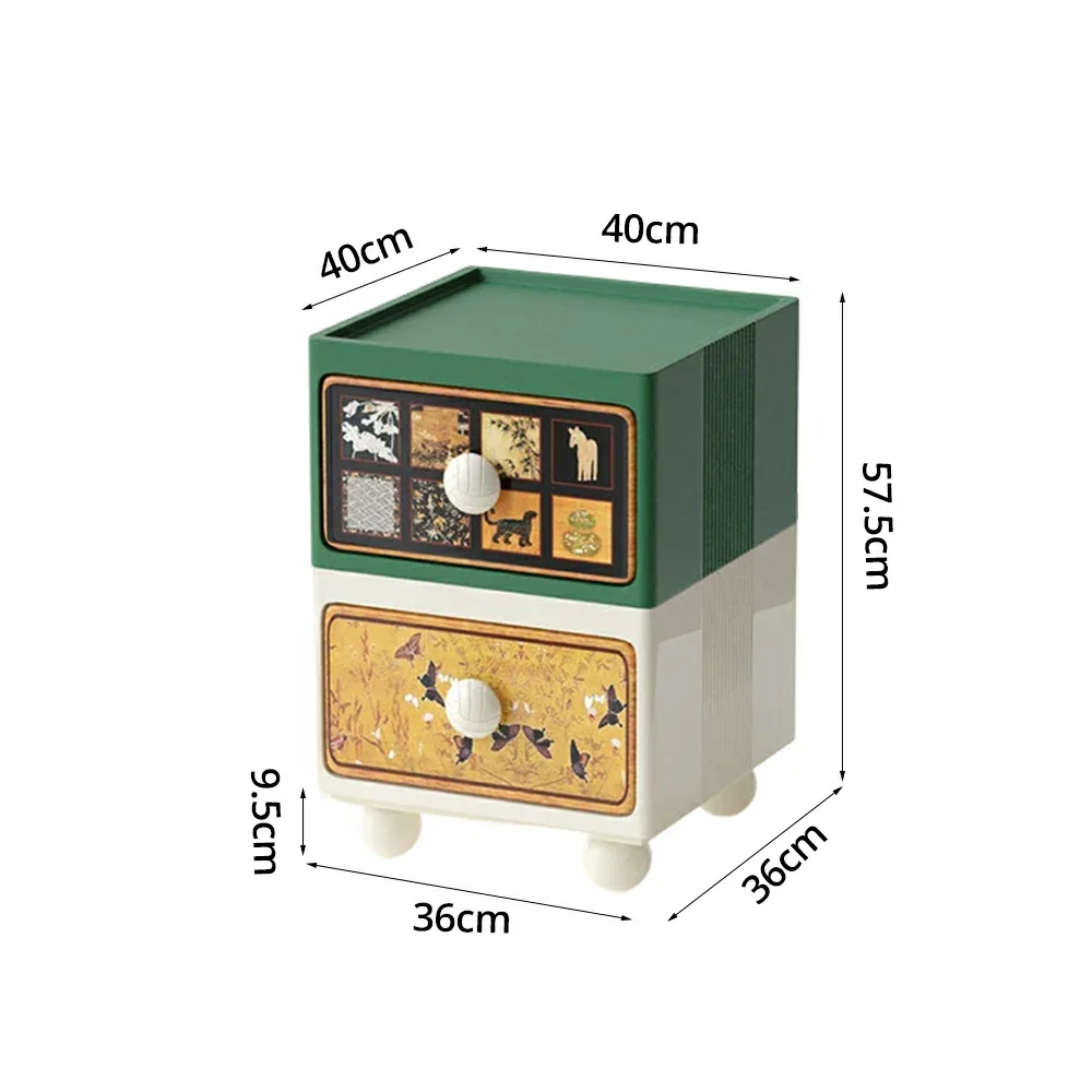 LIVARA Vintage Pony Nightstand – Double Drawer Bedside Table with Eco PE Body, Rounded Edges & Decorative Art Panels, Compact Storage Cabinet - Retro Green & Cream Pony - Image 5