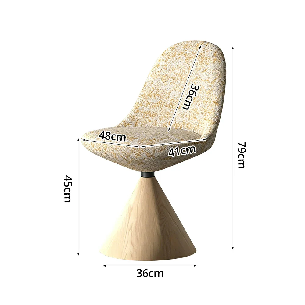 LIVARA Nordic Swivel Accent Chair - Three Hundred Sixty Degree Rotating Seat, Knitted Mixed-Color Upholstery, Solid Wood Cone Base, Modern Designer Lounge Chair - Natural Wood & Beige Snowflake - Image 5