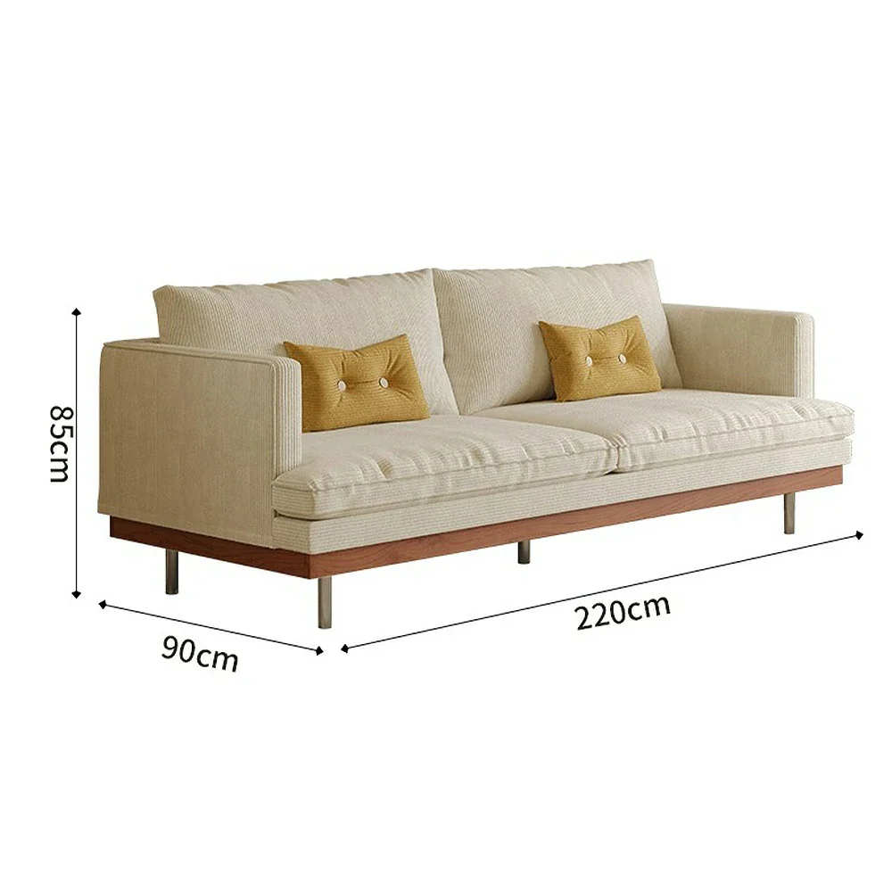 LUXORA 9951 220cm Corduroy Straight Sofa, Solid Larch Frame, Plush Filling, Rubberwood Base, Stainless Steel Legs - White - Image 5