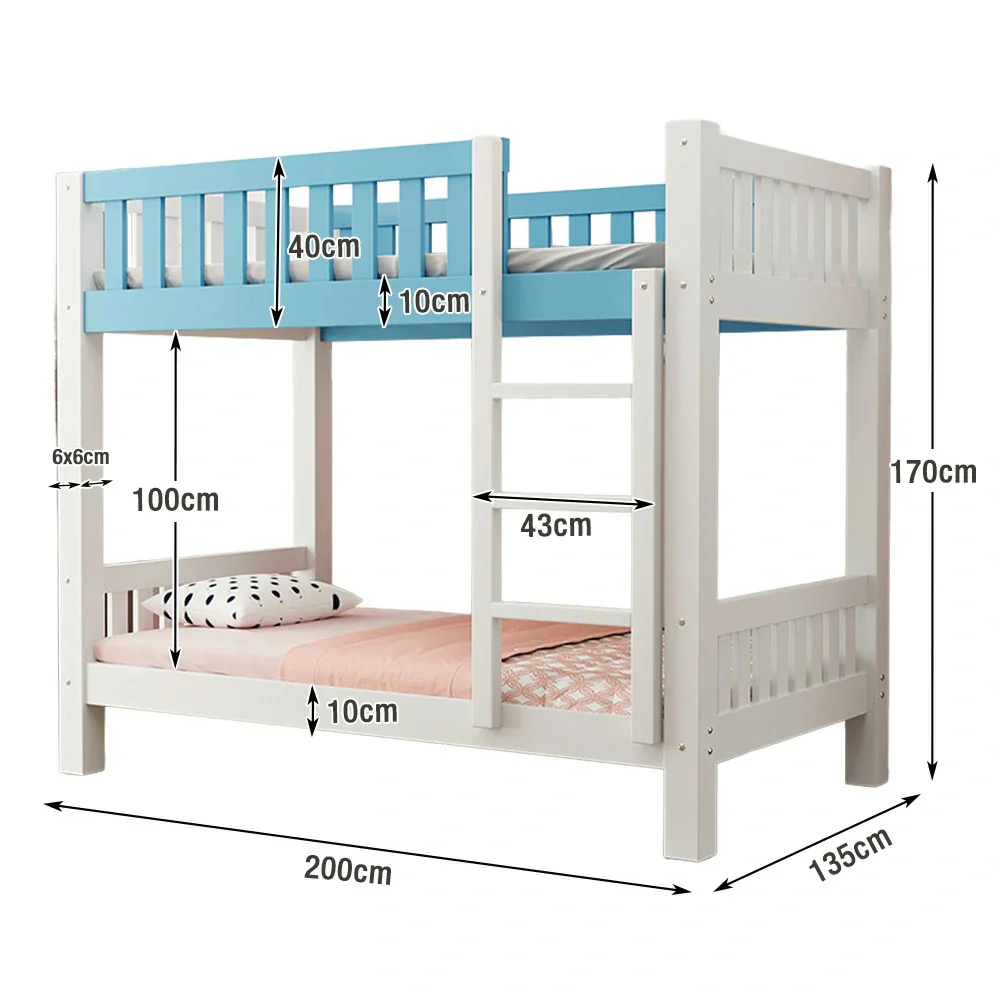 Installation Included LUXORA Bunk Bed Eco-Friendly Solid Wood, 120/135/150cm, Wide Ladder with Protective Handrails, Reinforced Frame - Blue - Image 6