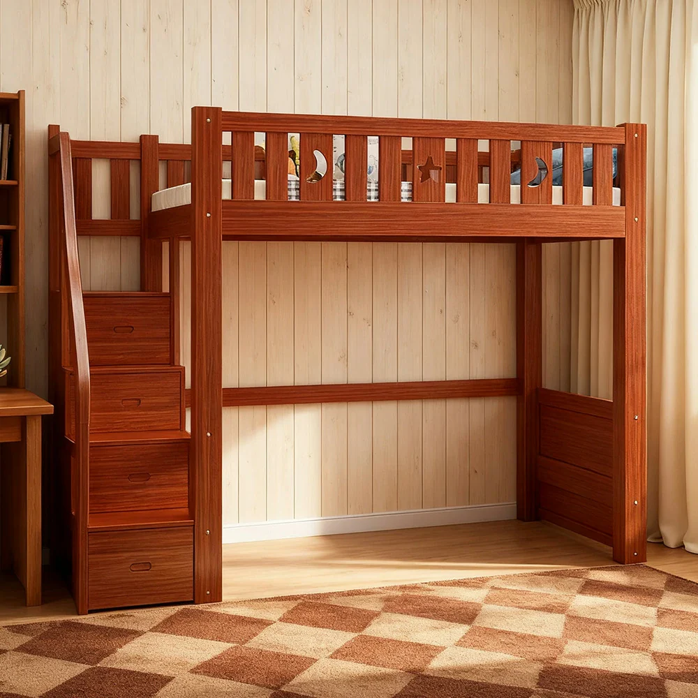 Installation Included LUXORA Multifunctional Bunk Bed 120/135/150cm Eco-Friendly Solid Wood, 40cm Guardrails, Wide Safe Ladder - Brown - Image 4