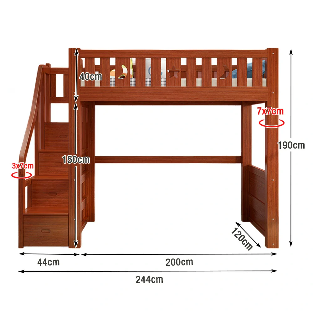 Installation Included LUXORA Multifunctional Bunk Bed 120/135/150cm Eco-Friendly Solid Wood, 40cm Guardrails, Wide Safe Ladder - Brown - Image 5