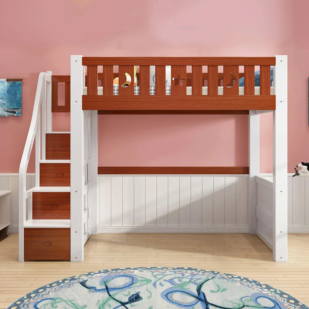 Installation Included LUXORA Multifunctional Bunk Bed 120/135/150cm Eco-Friendly Solid Wood, 40cm Guardrails, Wide Safe Ladder - Brown & White - Image 2