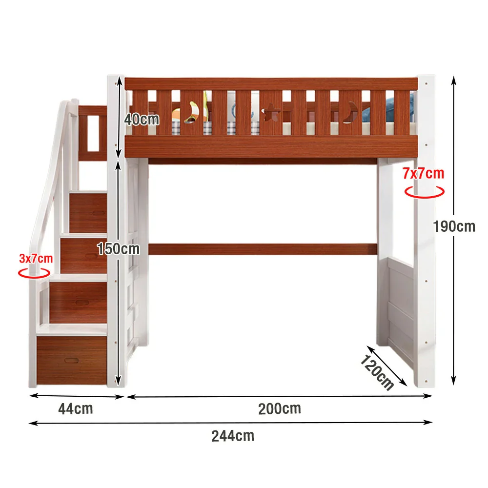Installation Included LUXORA Multifunctional Bunk Bed 120/135/150cm Eco-Friendly Solid Wood, 40cm Guardrails, Wide Safe Ladder - Brown & White - Image 5