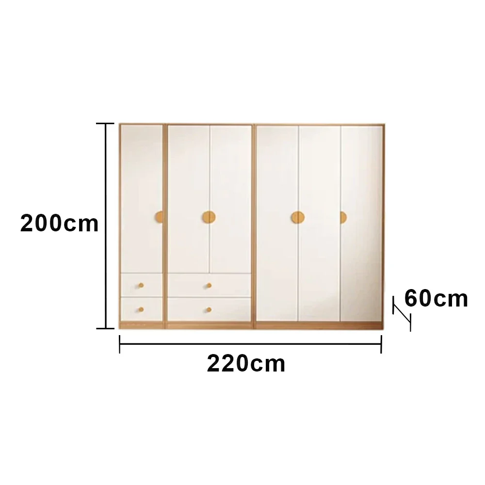LUXORA 220/240cm Oak Wardrobe Cabinet - Dual Hanging Storage with Solid North American Oak, Child-Friendly Height & Space-Saving Design - White - Image 5