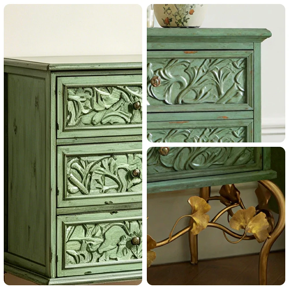 LIVARA 3-Drawer Cabinet - Vintage Carved Storage Chest for Bedroom Entryway - Green - Image 3