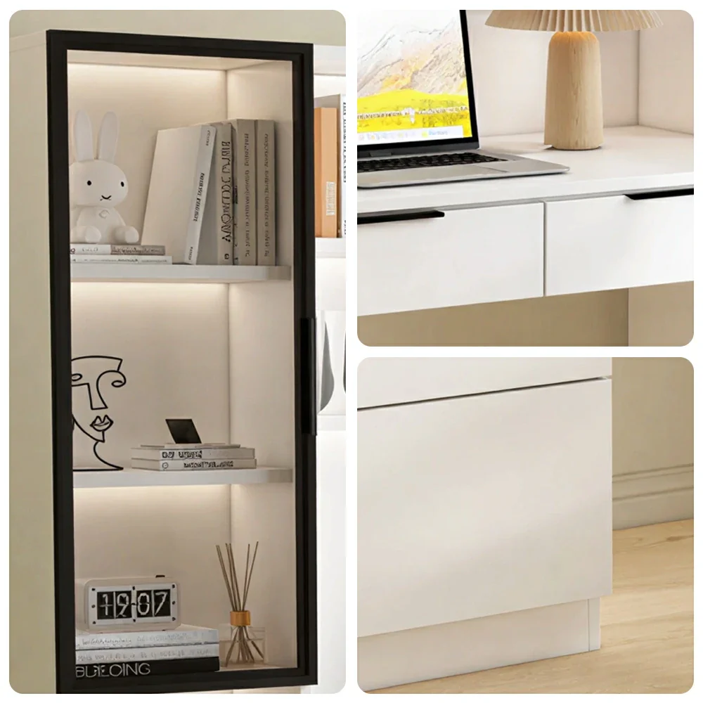 LUXORA 120cm Desk with Bookshelf Storage Cabinet & Drawers for Home Office - Warm White - Image 3