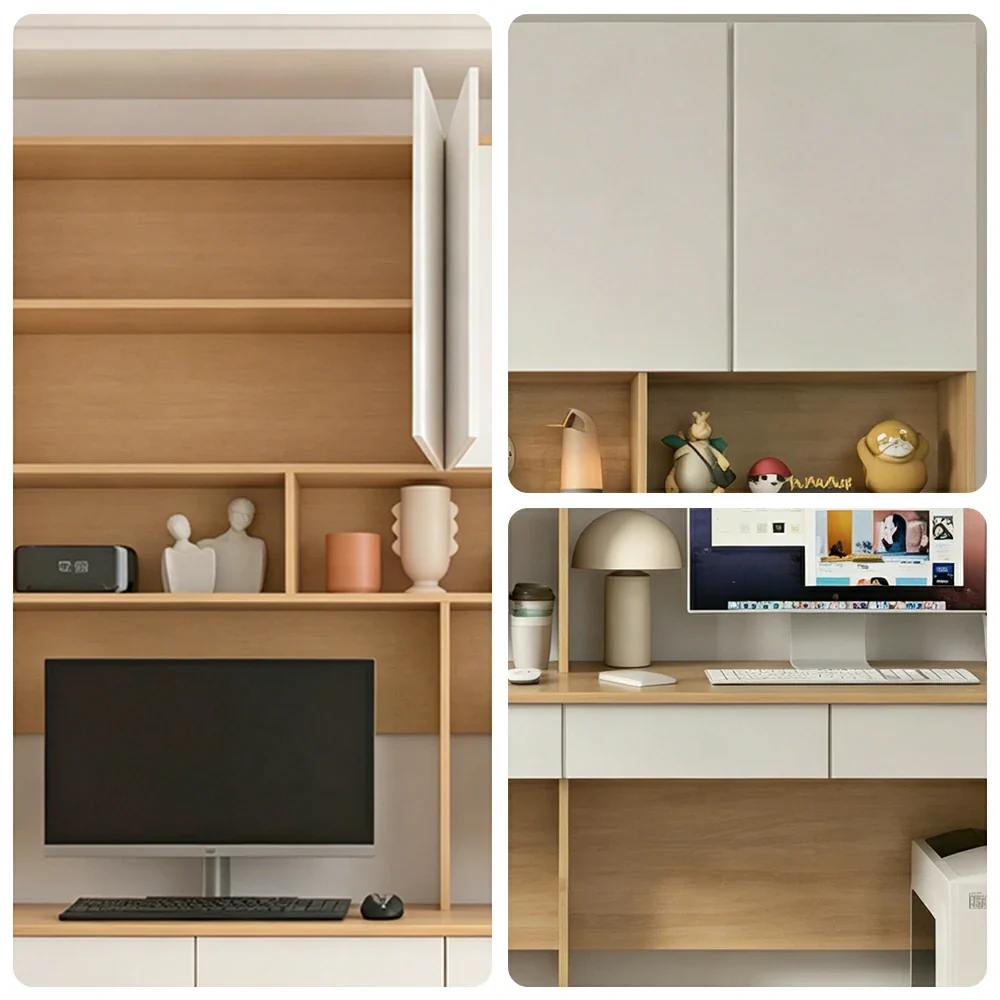 LUXORA D Style Desk with Right Bookshelf Storage Cabinet & Drawers for Home Office - Oak White - Image 3