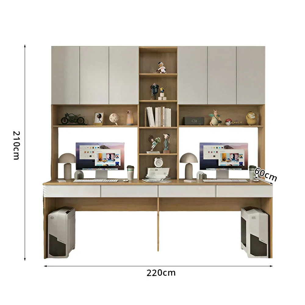 LUXORA I Style Desk with Right Bookshelf Storage Cabinet & Drawers for Home Office - Oak White - Image 8