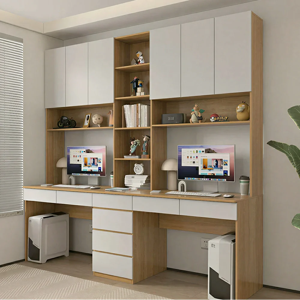 LUXORA J Style Desk with Right Bookshelf Storage Cabinet & Drawers for Home Office - Oak White - Image 4