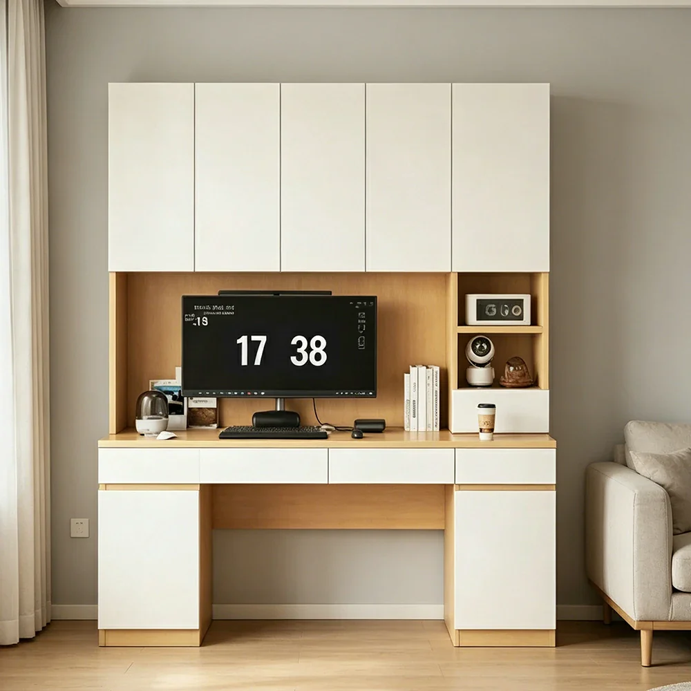 LUXORA Single Study Desk with Bookshelf Storage for Study Bedroom Home Office - Natural Wood - Image 2