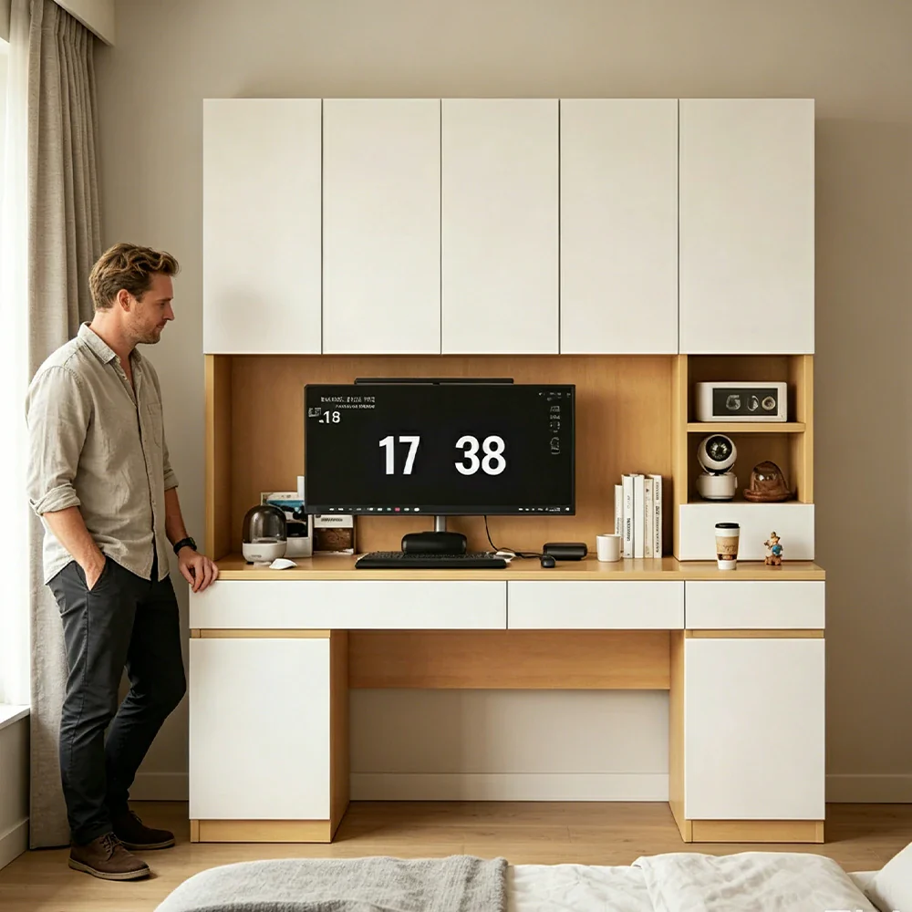LUXORA Single Study Desk with Bookshelf Storage for Study Bedroom Home Office - Natural Wood - Image 6