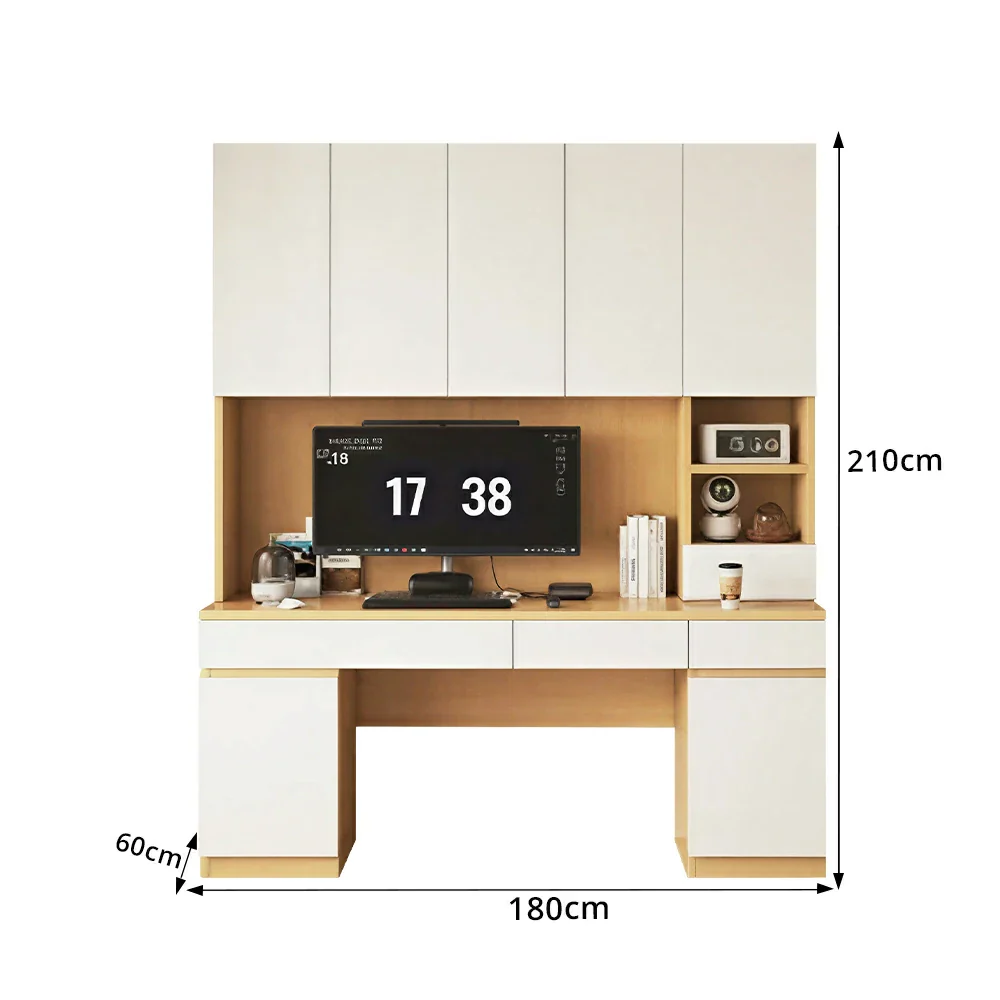 LUXORA Single Study Desk with Bookshelf Storage for Study Bedroom Home Office - Natural Wood - Image 8