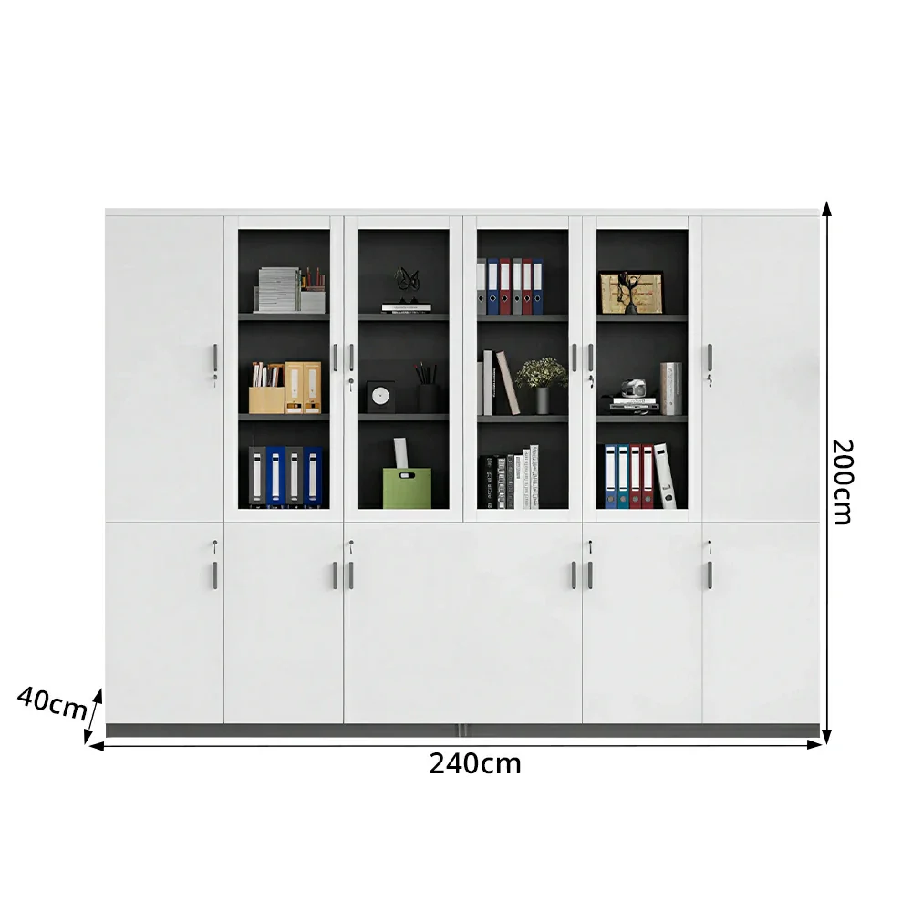 LUXORA 6 Door Bookcase Large Office Storage Cabinet with Glass Doors - Warm White - Image 7