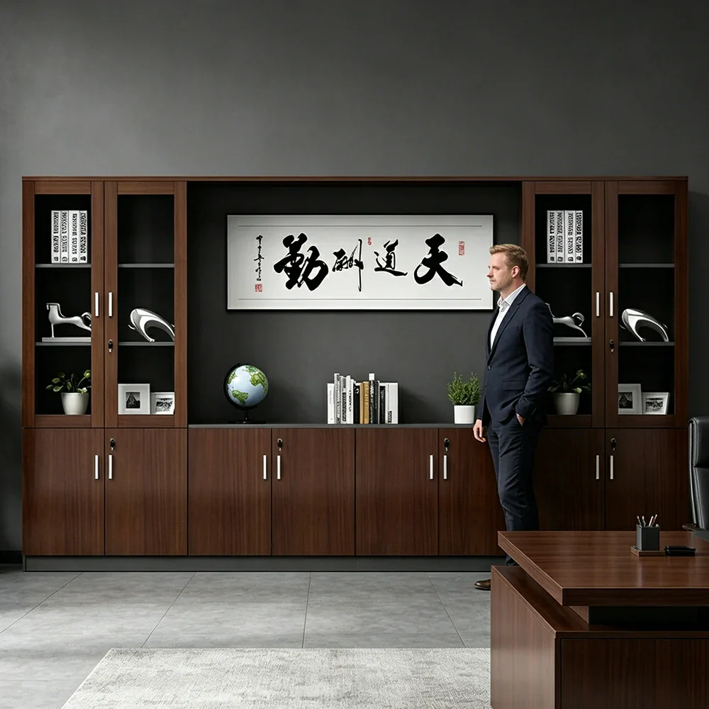 LUXORA Executive Office File Cabinet Wall Storage Display Bookcase for Meeting Room - Walnut - Image 6