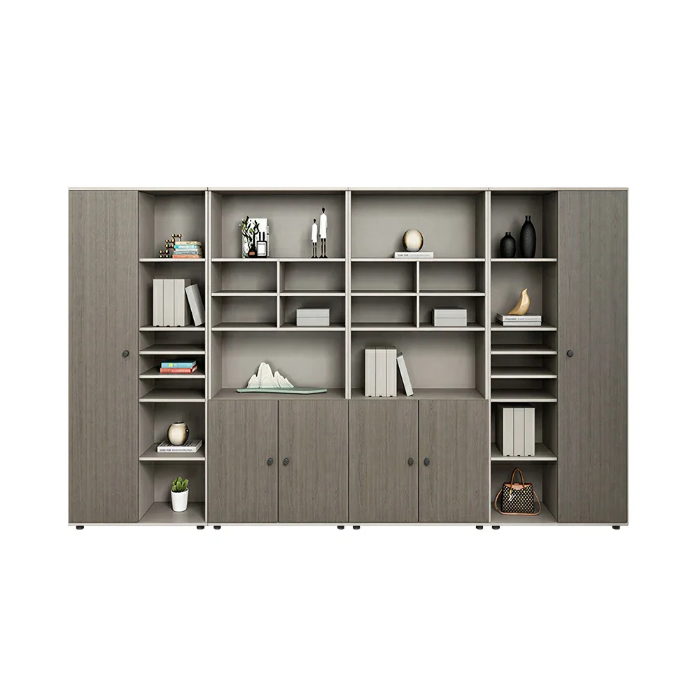 LUXORA Large Office File Cabinet with Open Display Shelves Storage Bookcase - Grey Oak