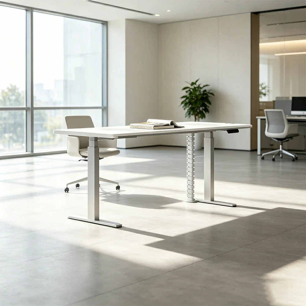 LUXORA 1.4m Electric Standing Desk - Dual Motor Height Adjustable Workstation for Home Office - White - Image 2