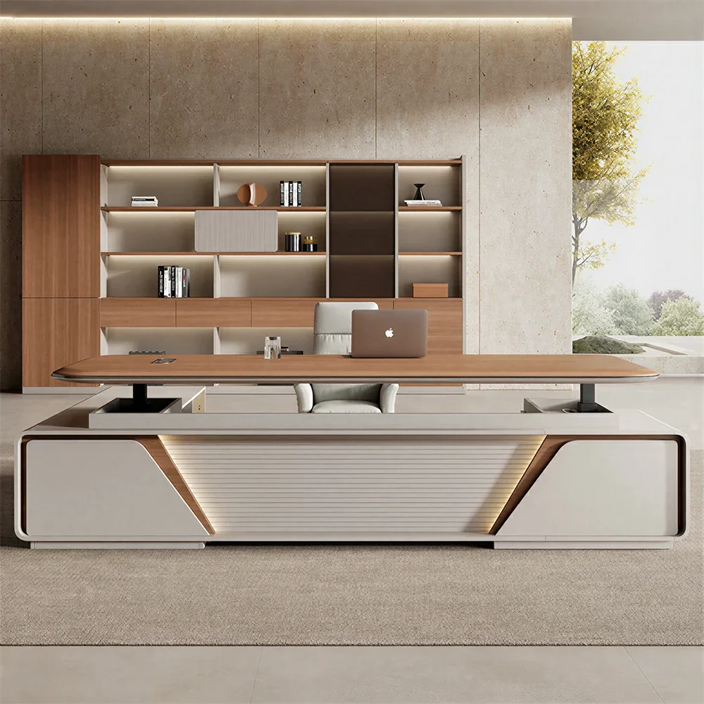 LUXORA 2.0m Flagship Executive Height Adjustable Desk - Premium Office Workstation with Storage - Walnut - Image 5