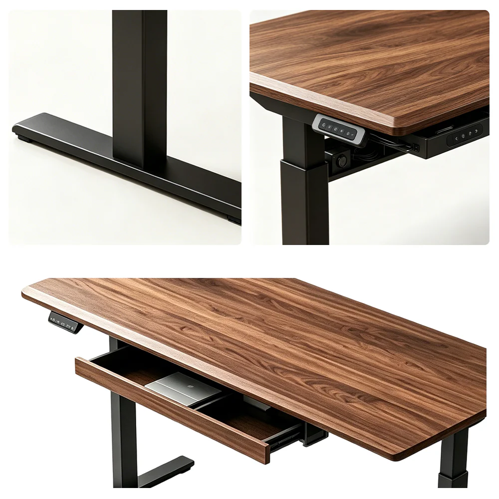 LUXORA Electric Standing Desk with Drawer, Dual Motor Height Adjustable Sit Stand Desk, Solid Wood Top Home Office Study - Walnut - Image 3