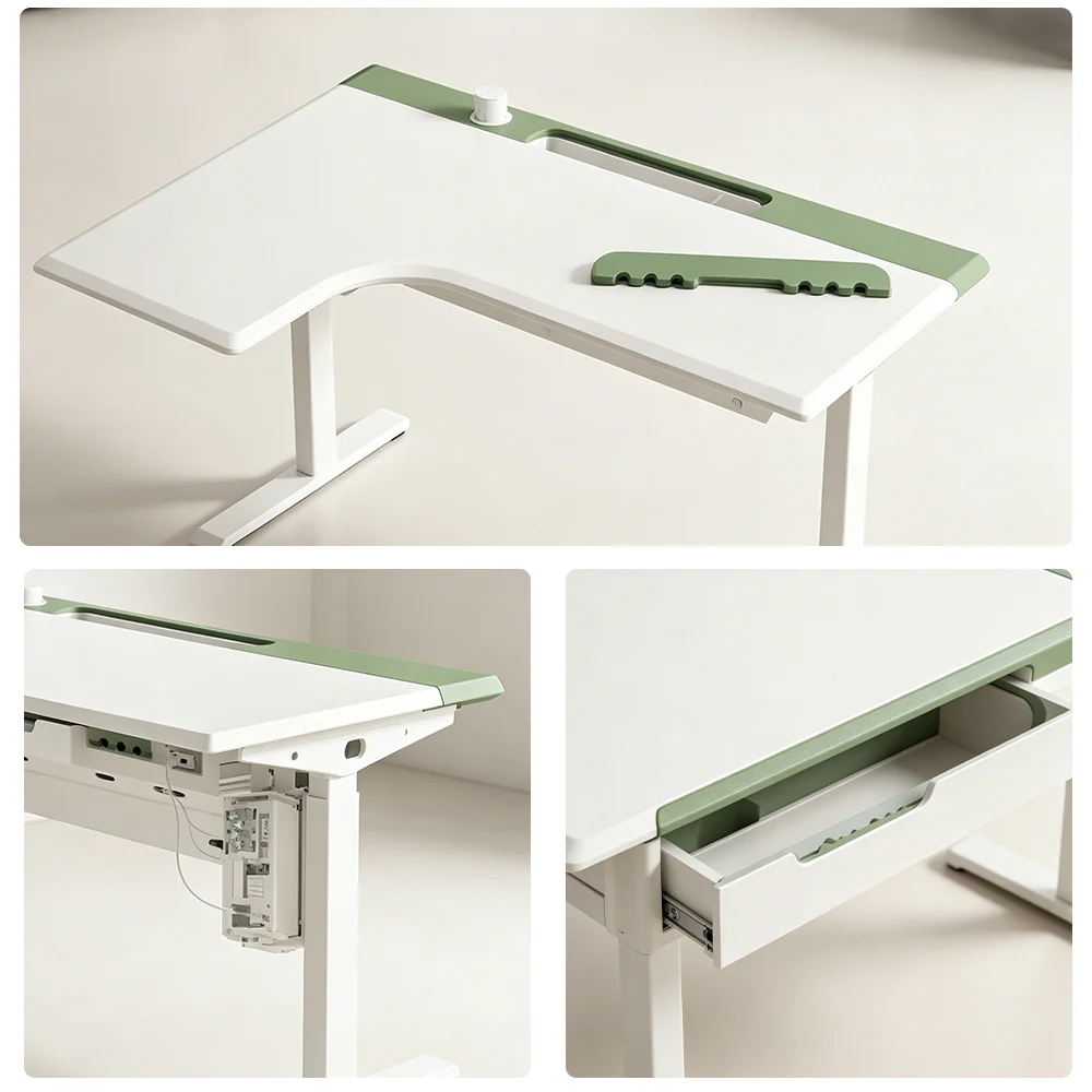 LUXORA Electric Standing Desk Left Corner Sit Stand Desk with Dual Motor Height Adjustable 120x65cm Home Office Desk - White - Image 3
