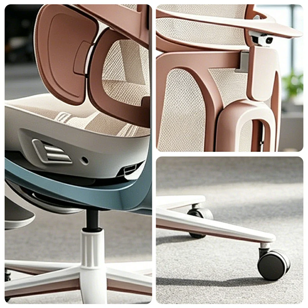 LUXORA  E3 Pro Ergonomic Mesh Office Chair Reclining Chair with Footrest 4D Support Adjustable Armrests - Sakura Pink - Image 3